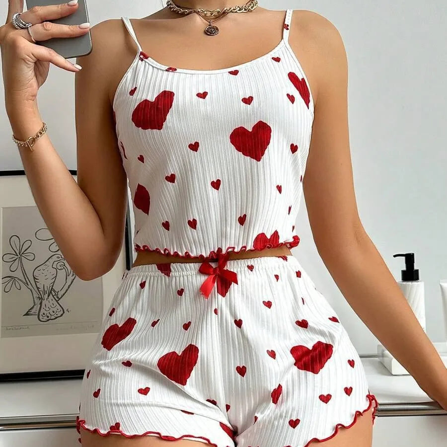 Women’s 2PCS Heart Print Pajama Set