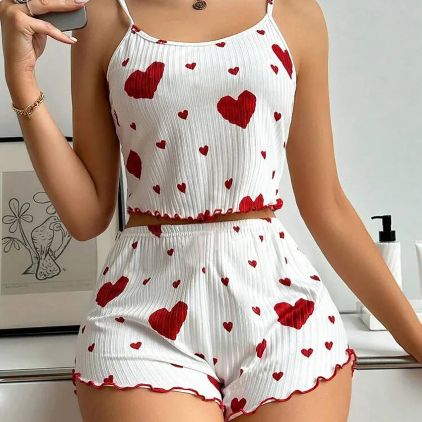 Women’s 2PCS Heart Print Pajama Set