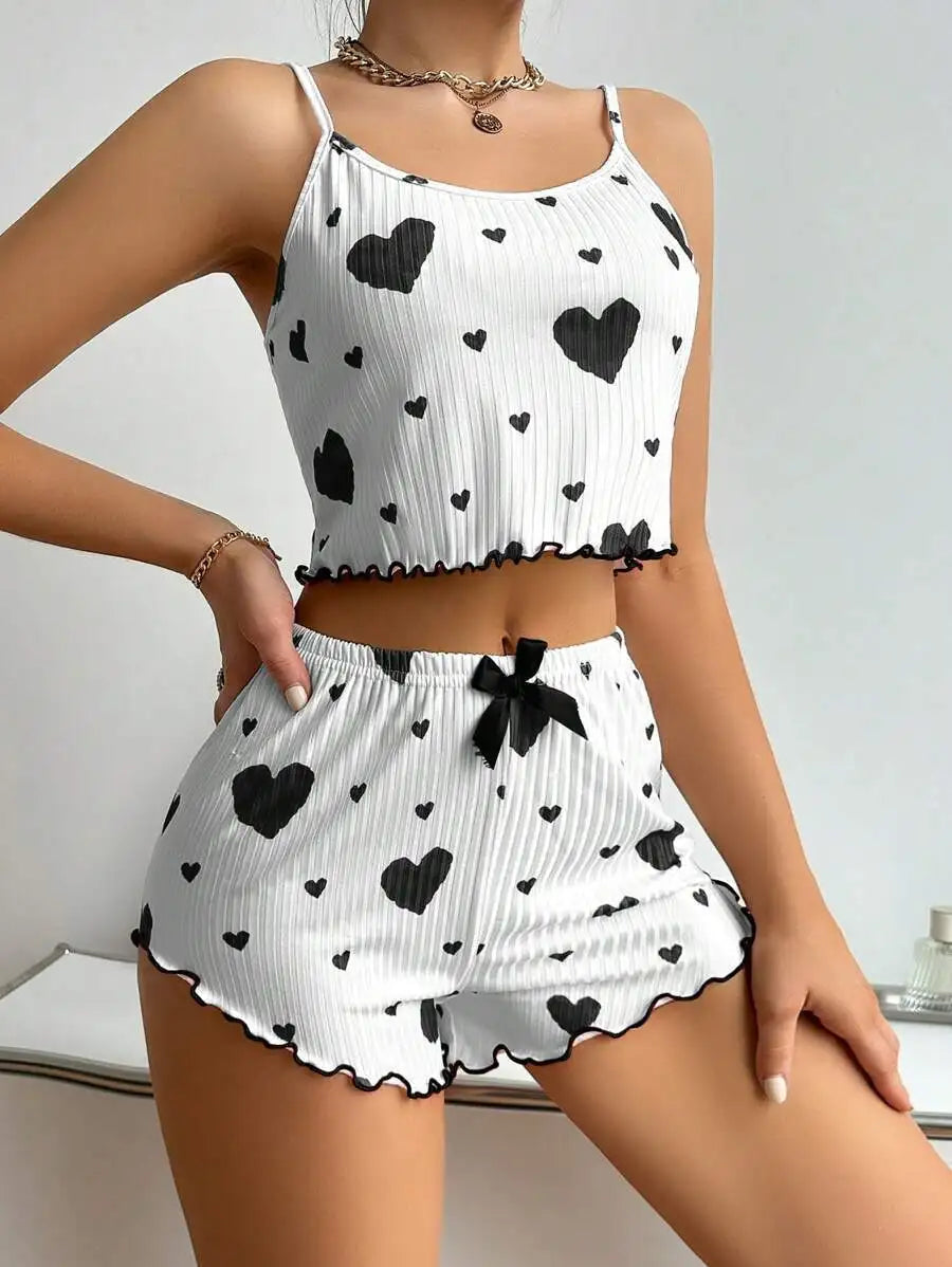 Women’s 2PCS Heart Print Pajama Set